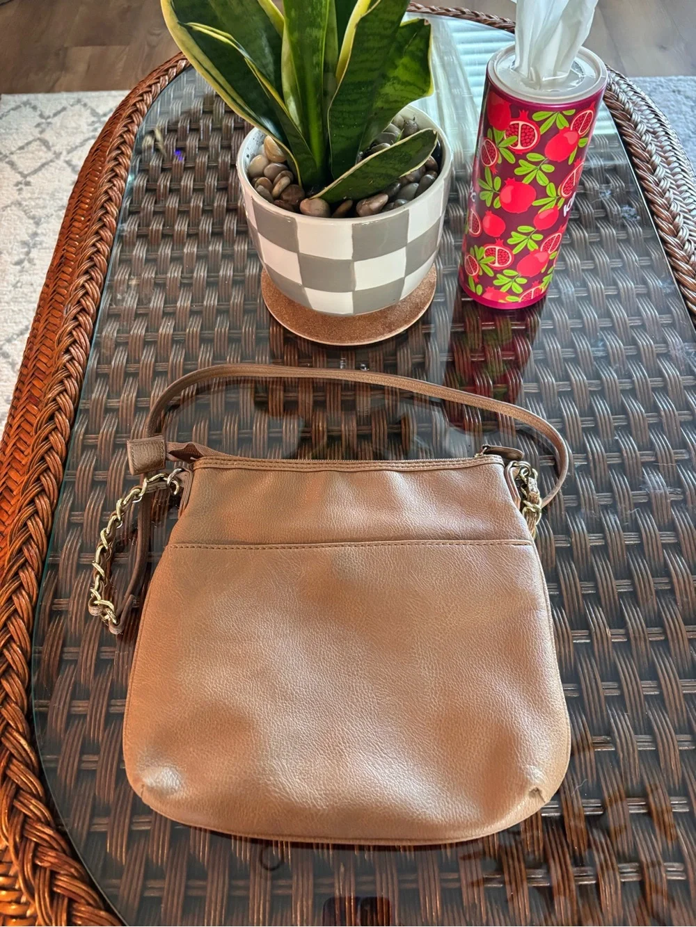 Nicole by Nicole Miller Tan Crossbody with Gold Accent Plate